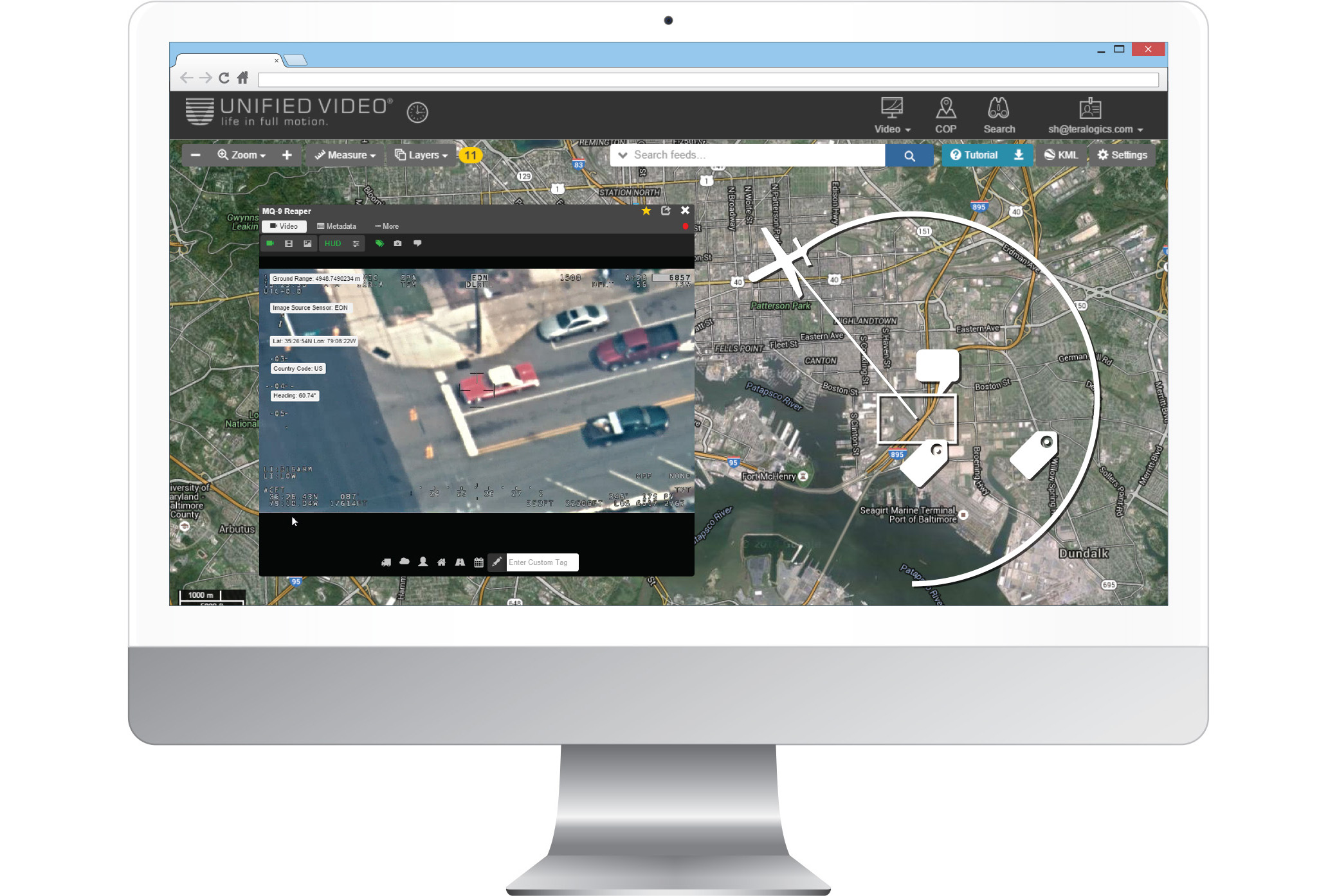 Live and archived video streaming solutions; full motion video streaming platform; easy to use; cloud based full motion video; DOD; UAV; Intelligence, surveillance, reconnaissance tool; KLV meta data; map mashups; line 21 KLV; map overlays; map tagging; temporal data; sensor data streaming platform; live video; archived video; geospatial search features